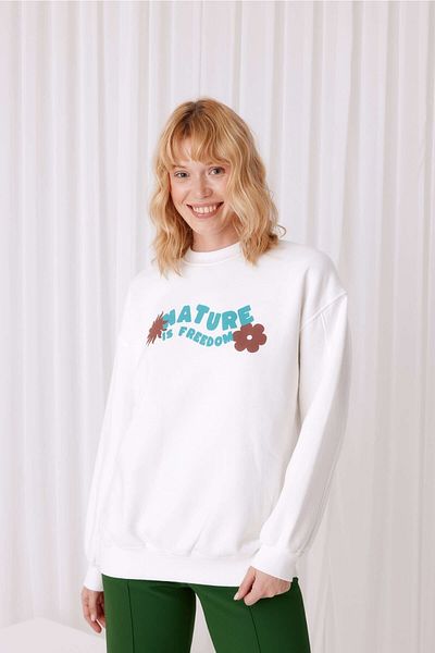TUBİA Ecru Color Printed Oversize Sweatshirt