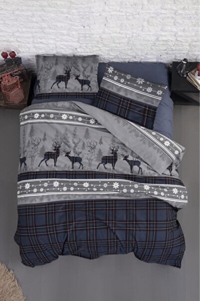 First Choice Flanel Nevresim Takımı Happiness Navy Blue Çift Kişilik