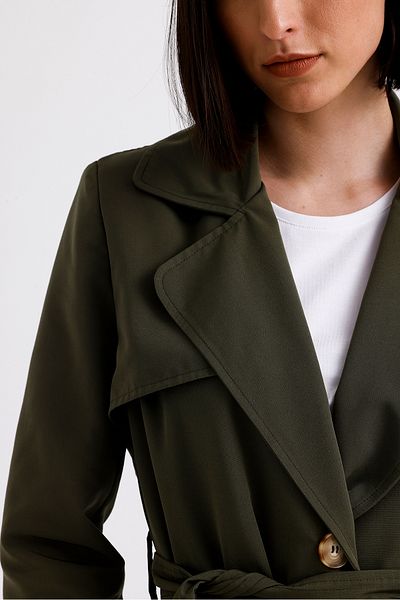Tangül&Ali'S Moda Evi Flowy Long Green Trench Coat