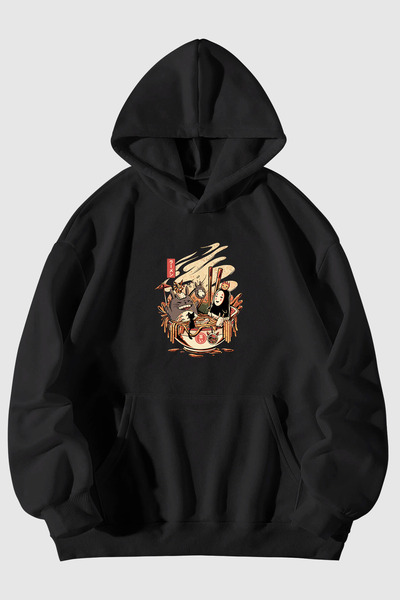 Harmandar سويت شيرت بقلنسوة أسود للجنسين - طباعة ميازاكي حماسي بعيدًا، هودي ب...