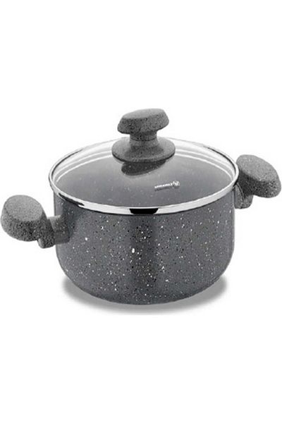 KORKMAZ Korkmaz Granite (Maya) Pot with Glass Lid. 28 cm capacity.