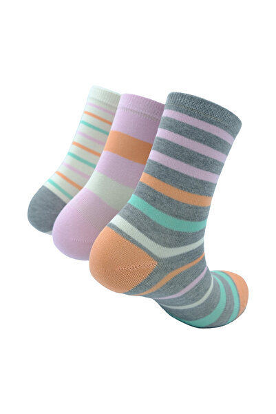 Bambuleyyo Çorap Somon Ve Pembe Çizgili Bambu Kadın Çorabı 3'lü Paket (BEDEN ...