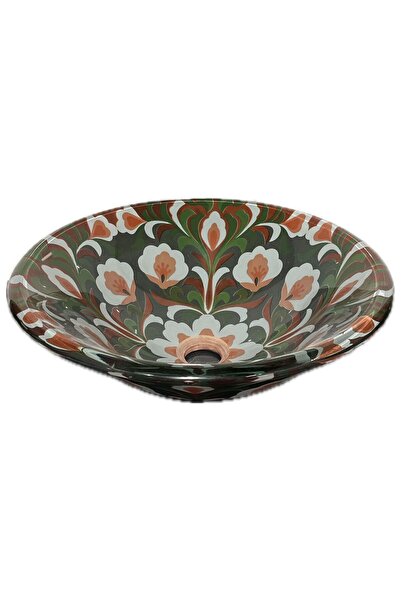 Brezza Çiçek Desenli Tezgah Üstü Cam Lavabo - B-75