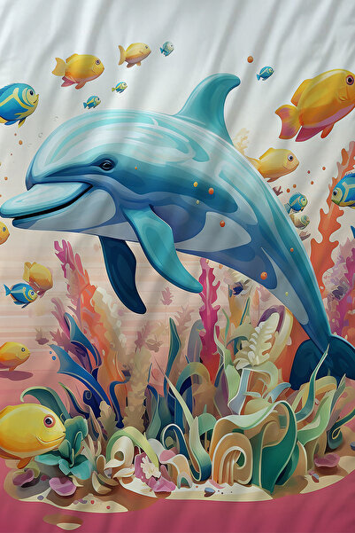 Else Dekor Рибки, дельфіни, морський візерунок, комплект постільної білизни для дівчинки, на одну особу, з наволочкою