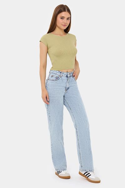 Hiccup Βασικό κοντομάνικο Crop Top με στρογγυλή λαιμόκοψη