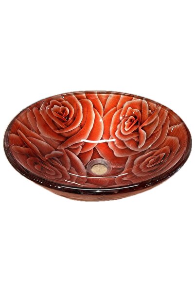 Brezza Çiçek Desenli Tezgah Üstü Cam Lavabo - B-54a