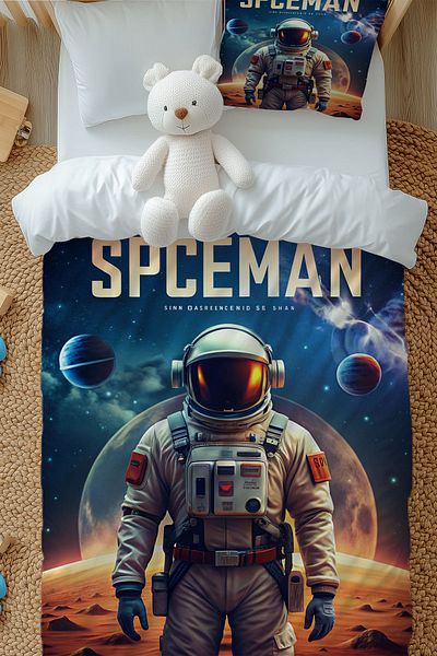 Else Dekor Set de lenjerie de pat pentru copii cu model Space Astronaut - single, cu fetă de pernă