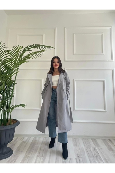 ky butikkk Kadın Trençkot Gri