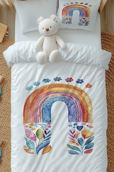 Else Dekor Boho Rainbow Ακουαρέλα με μοτίβο για κορίτσια μονό παπλωματοθήκη με μαξιλαροθήκες