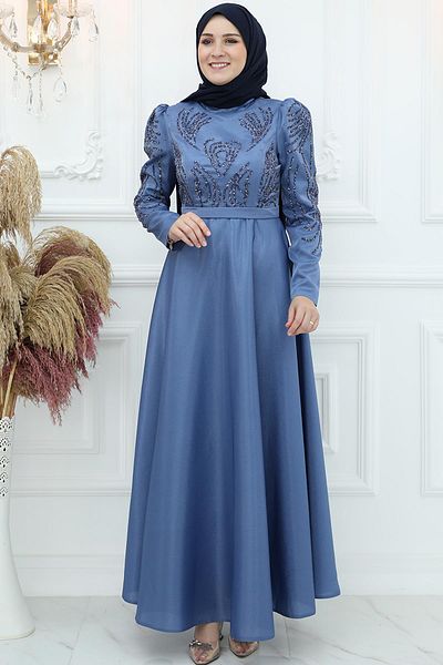 Amine Hüma Βραδινό φόρεμα Indigo Asian Satin