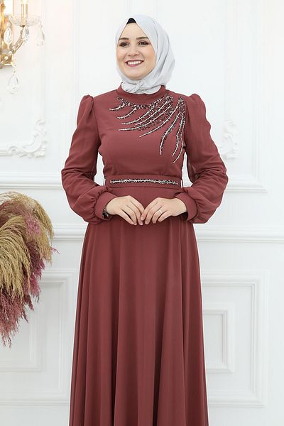 Amine Hüma Βραδινό φόρεμα Belgin Chiffon Cinnamon