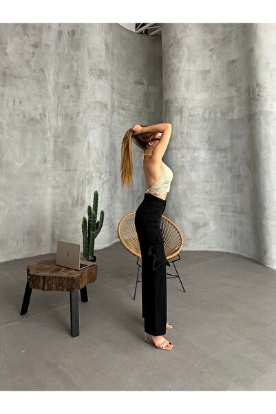 AREF JEANS Uzun Salaş Kadın Pantolon Nakış Desenli Pantolon