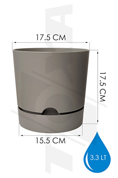 ToXA 3.3 Litre Bej Begonya Saksı Tabaklı Dekoratif Mat Plastik Saksı