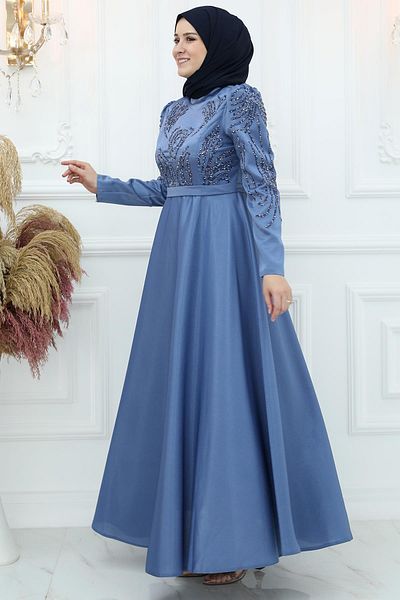 Amine Hüma Βραδινό φόρεμα Indigo Asian Satin