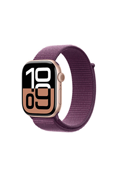 Apple Watch Series 10 GPS 46mm Rose Gold Aluminium Case with Plum Sport Loop