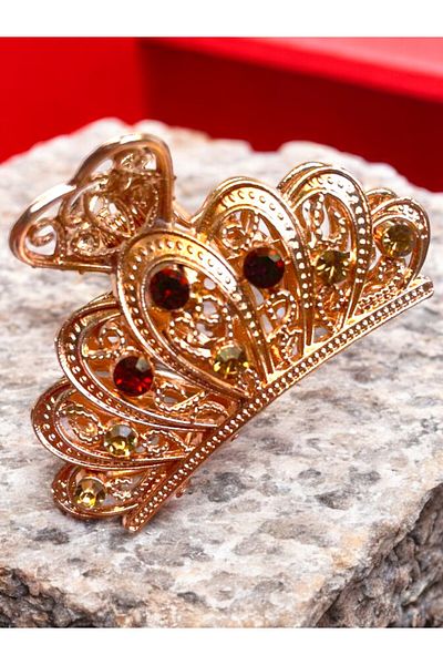 GALATA GIFT Women's Hair Clip with Clamp Rose (Silver) Zircon Stone Swan-Crown Model Modern New Trend Girl's Clip 6cm