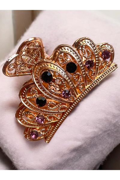 GALATA GIFT Agrafă de păr pentru femei cu clemă trandafir (argintiu) zirconiu piatră lebădă-coroană model modern nou tendință agrafă fetiță 6 cm