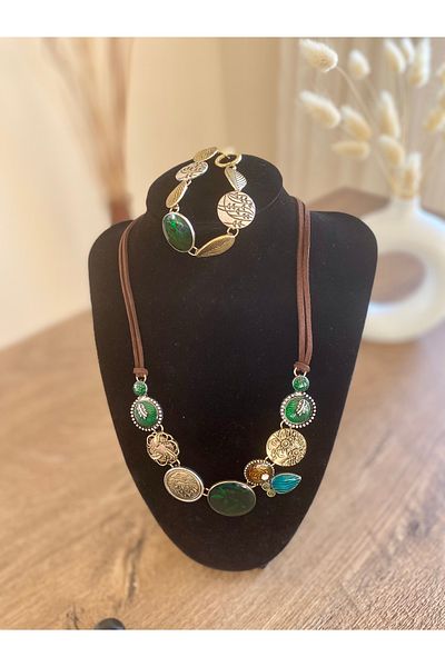 Store Vintage Leaf & Willow Branch Boho Necklace Bracelet Set