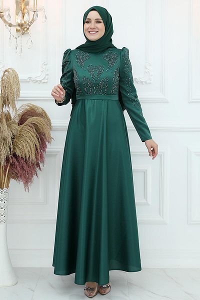 Amine Hüma Βραδινό φόρεμα Asia Satin Emerald