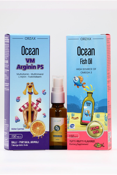 Ocean VM Arginin PS, Estellife D3 Sprey ve Ocean Fish Oil - Çocuklar İçin Vit...