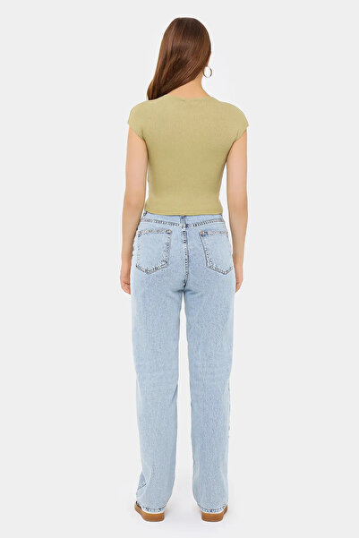 Hiccup Βασικό κοντομάνικο Crop Top με στρογγυλή λαιμόκοψη