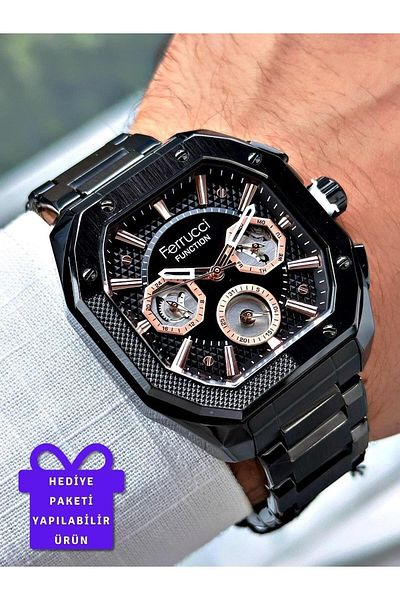 Ferrucci Black Color Steel Band Casual Men's Wrist Watch