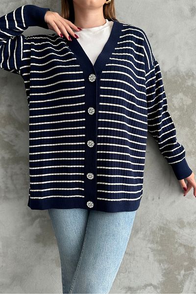 macharel jeans Wide Fit Tweed Look Striped Knitwear Cardigan