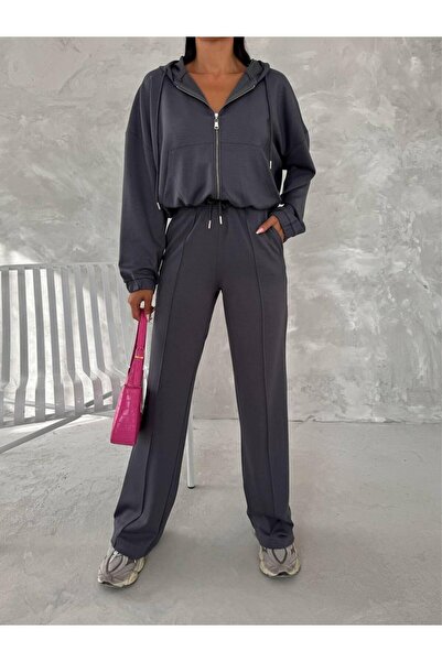 Yeys طقم هوديي من القماش المشروط بسحاب وربطة أمامية