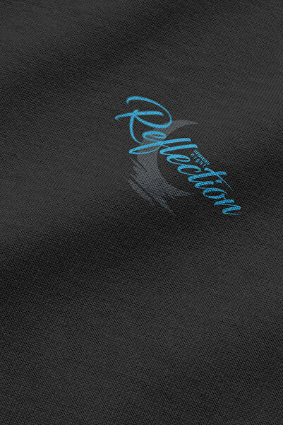 Overoz Μαύρο φούτερ με κουκούλα Oversize - Νυχτερινά λουλούδια στην πλάτη με τυπωμένο κείμενο H1204