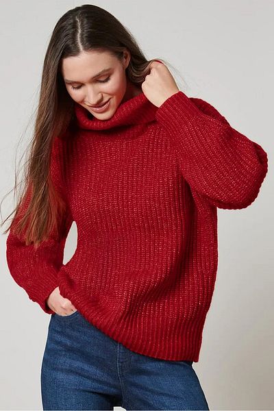 Tchibo Women Turtle Neck Long Sleeve Knitted Sweater, Red