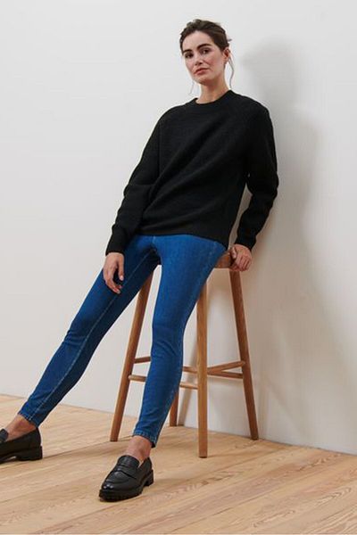 Tchibo Women Regular Fit Crew Neck Textured Sweater, Black