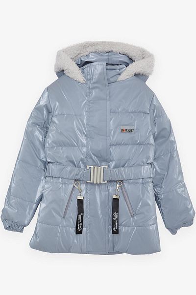 esso mandolin Ice Blue Girl's Coat - Belted and Hooded, 2-6 Years