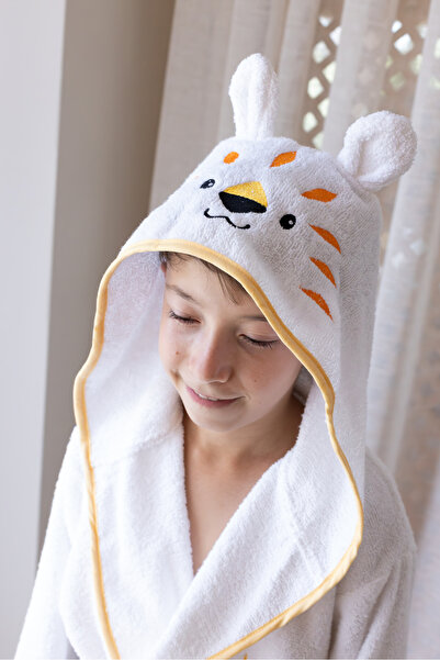 zenginhome رداء حمام للأطفال من القطن بغطاء للرأس - شكل حيوان ونمر ذو أذنين