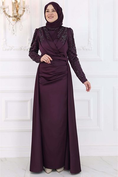 Amine Hüma Hijab Evening Dress River Plum