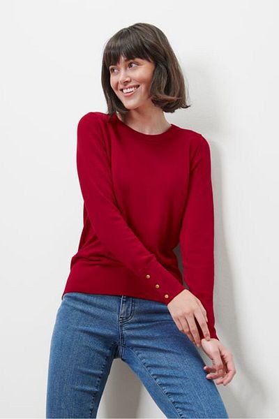 Tchibo Women Round Neck Long Sleeves Pullover Knitted Jumper, Red