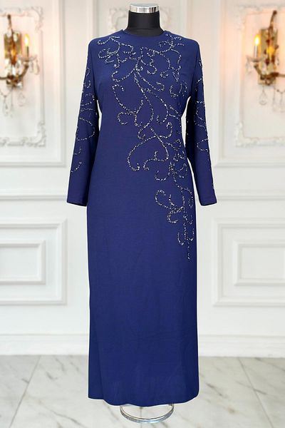 Amine Hüma Βραδινό φόρεμα με μπλέ Navy Cansu Hijab