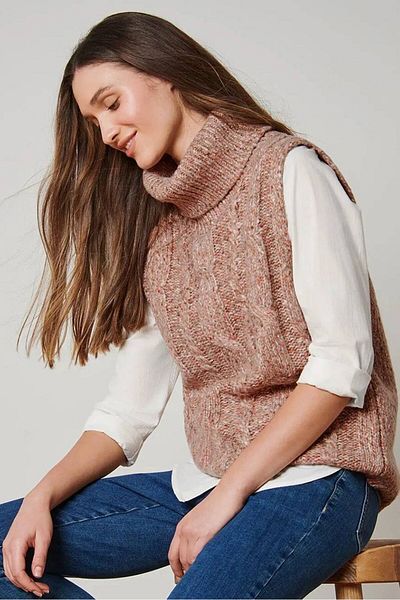 Tchibo Women Knitted Sleeveless Sweater Vest, Dark Blush Combo
