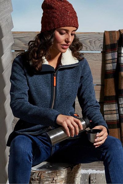 Tchibo Women Mock Neck Full Zip Heather Sweater, Navy