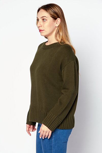 Tchibo Women Round Neck Knitted Sweater, Olive