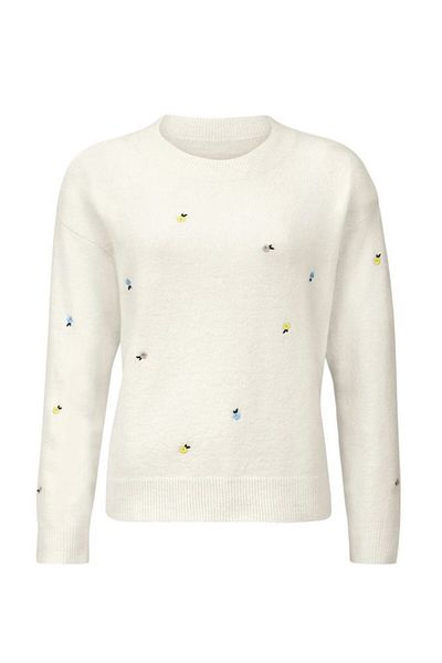 Tchibo Women Embroidered Long Sleeve Sweater, Ivory