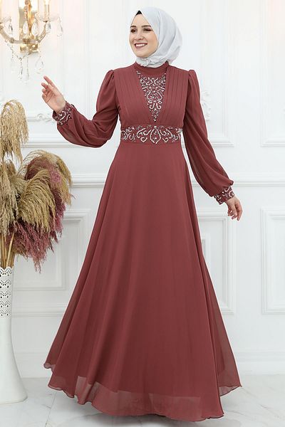 Amine Hüma Βραδινό φόρεμα Burçak Chiffon Cinnamon