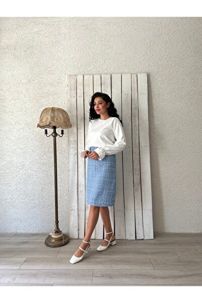 KÜÇÜĞÜM BUTİK Fusta scurtă din tweed Baby Blue