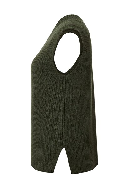 Tchibo Women Knitted Sweater Vest, Dark Olive Green