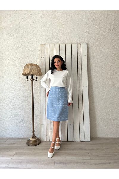 KÜÇÜĞÜM BUTİK Fusta scurtă din tweed Baby Blue