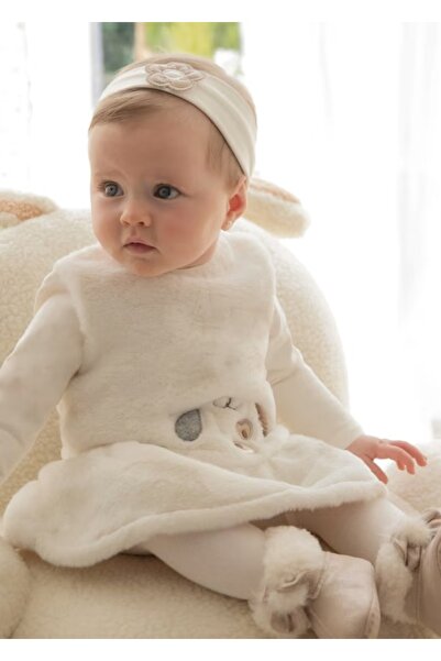 MAYORAL Kışlık Kız Bebek Elbise Saç Bandı Beyaz