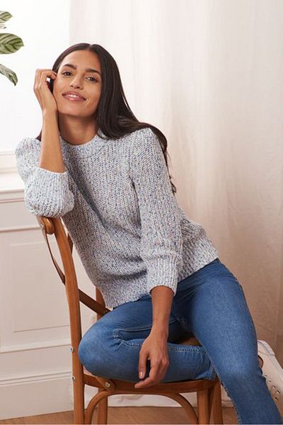 Tchibo Women Crew Neck Textured Sweater, Purple Combo