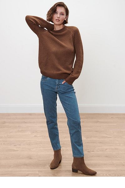 Tchibo Women Round Neck Knitted Sweater, Brown