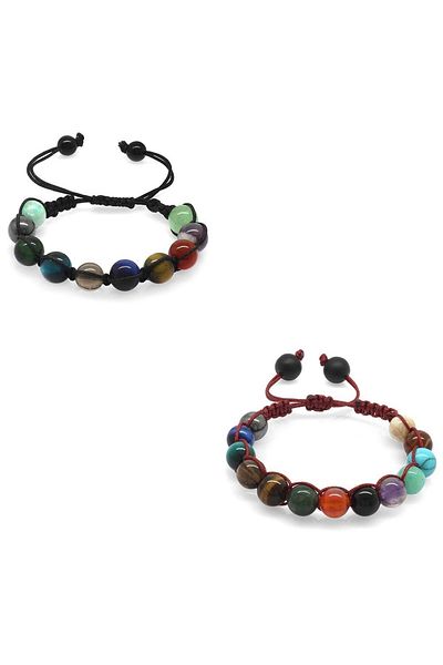 Tesbihane Globe Cut Multicolor Natural Stone 2-Piece Macrame Braided Set