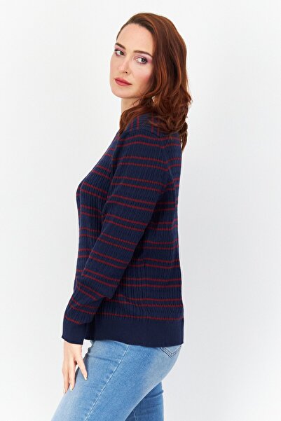 Tchibo Women Crew Neck Long Sleeves Stripe Sweater, Navy