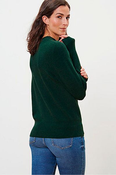 Tchibo Women Crew Neck Long Sleeve Textured Sweater, Dark Green